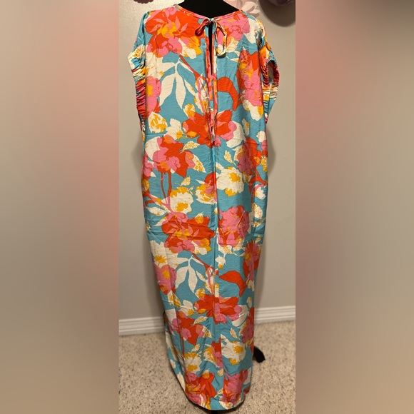 Like Love Pink and Blue MuMu-Style Resort Maxi Dress Sz 1x PTP 26” - Picture 5 of 7